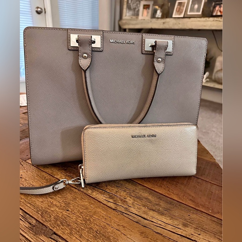 Michael Kors Gray Saffiano Leather Satchel